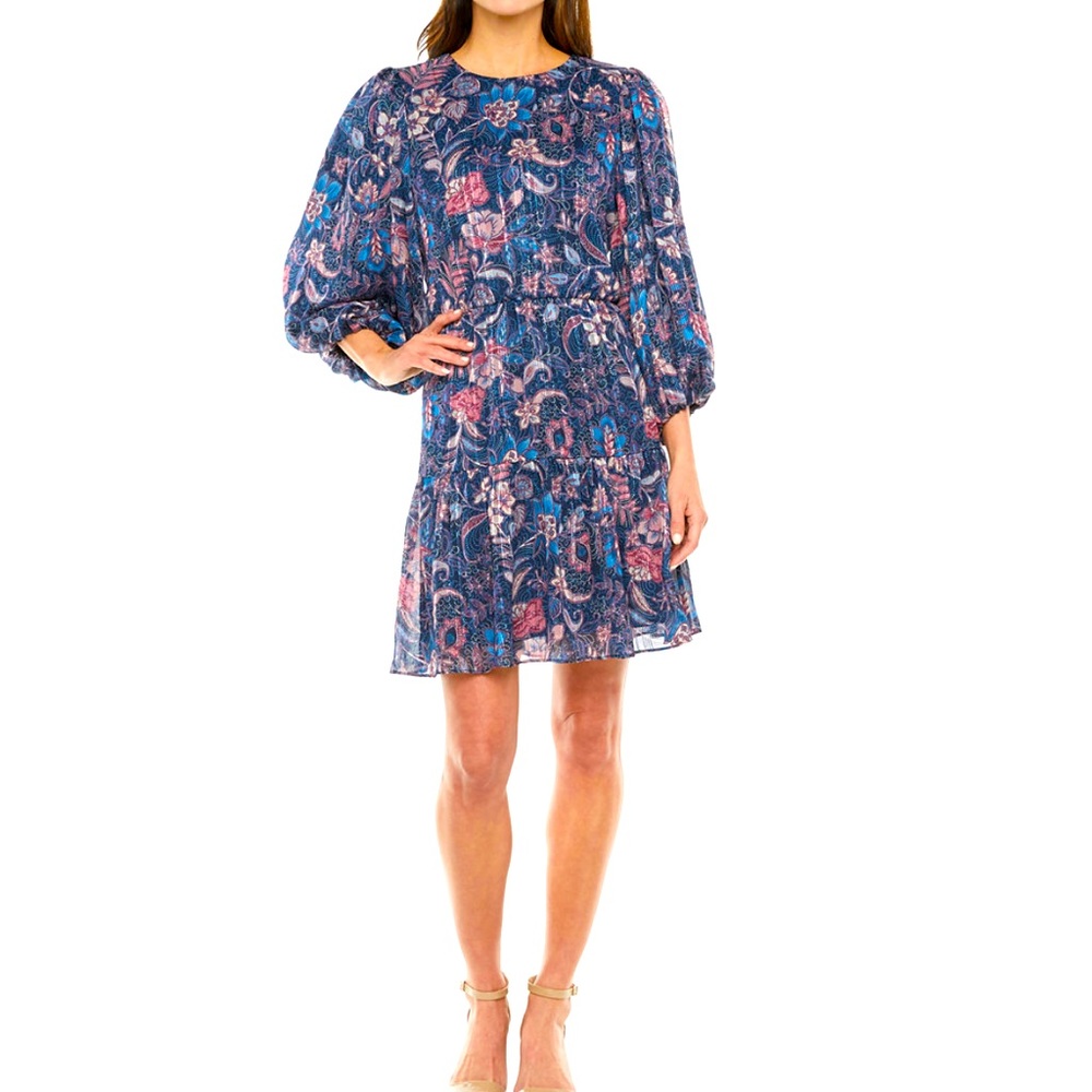 Long Sleeve Floral Fit + Flare Dress